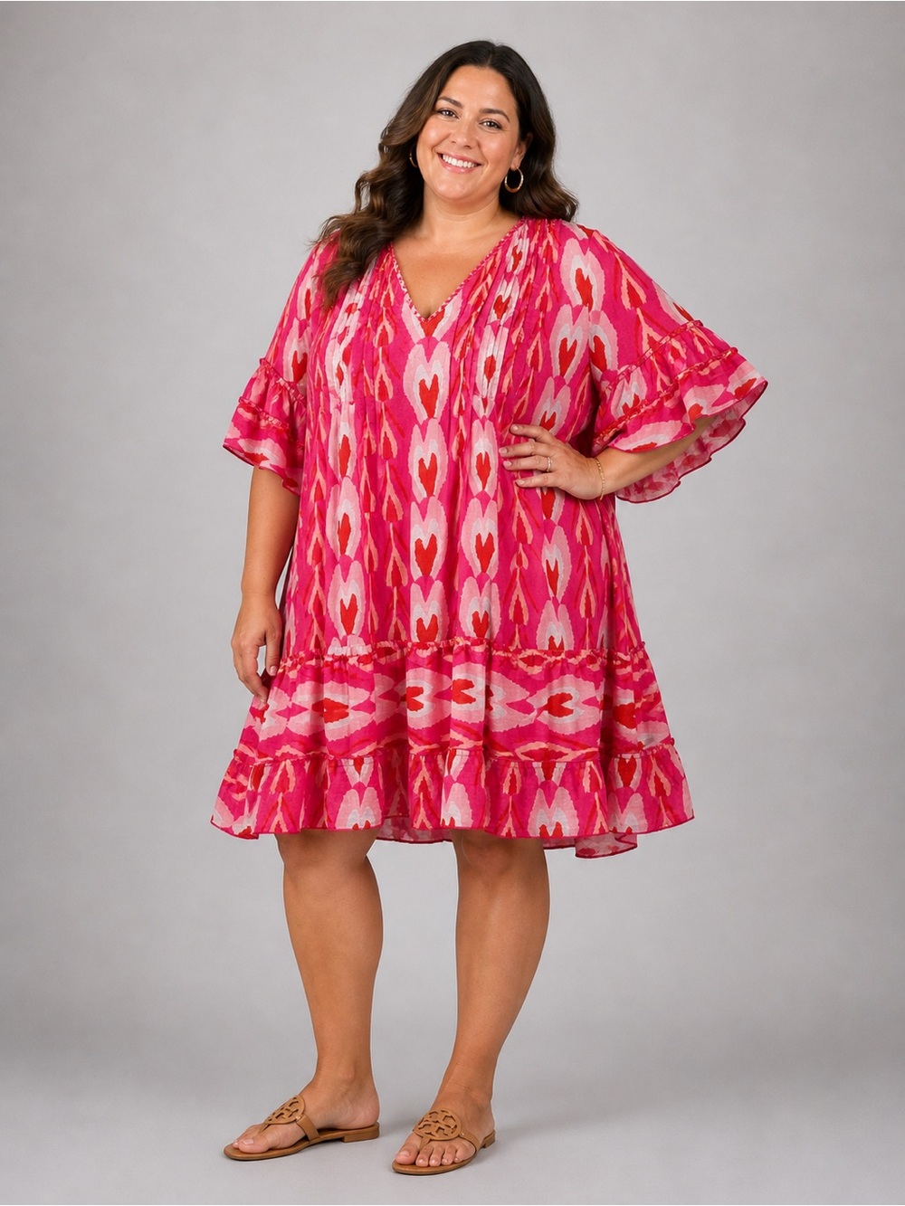 Anthropologie Hot Pink Printed V-Neck Swim Coverup